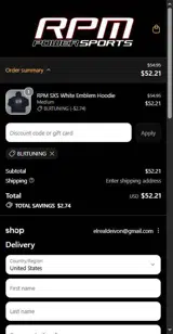 RPM Powersports coupon verification screenshot