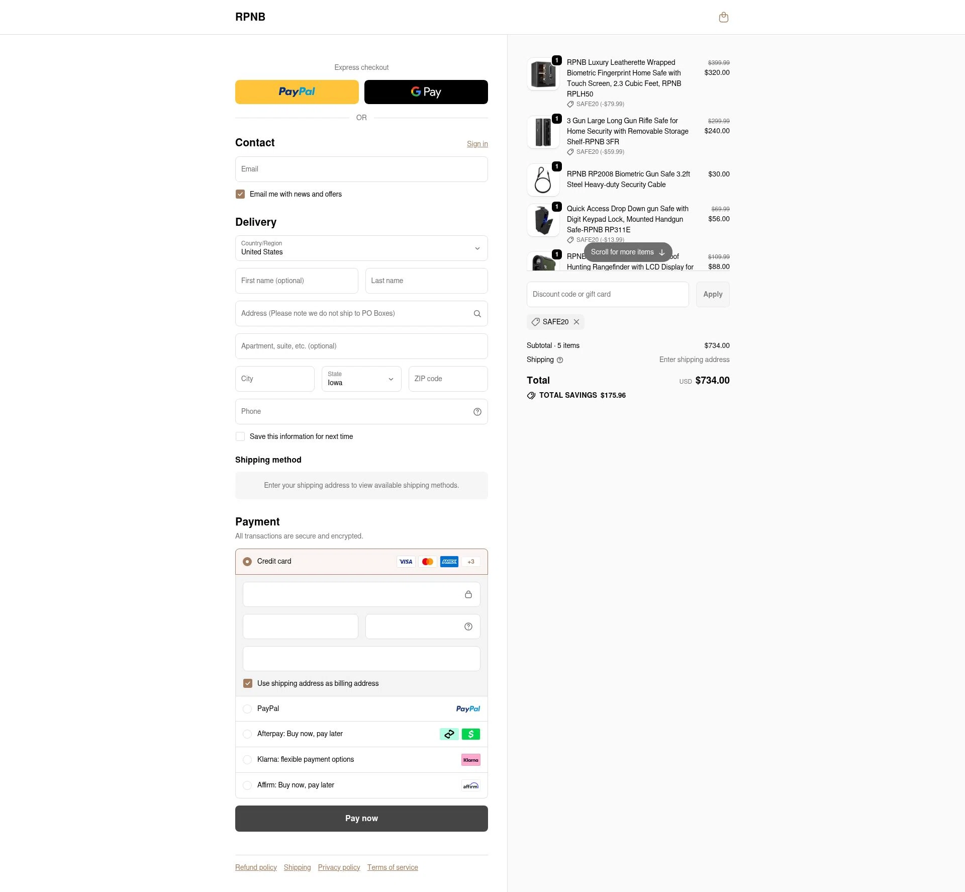 RPNB Safe checkout page showing RPNB Safe coupon code box | Screenshot taken by SimplyCodes community member on Jan 8, 2026