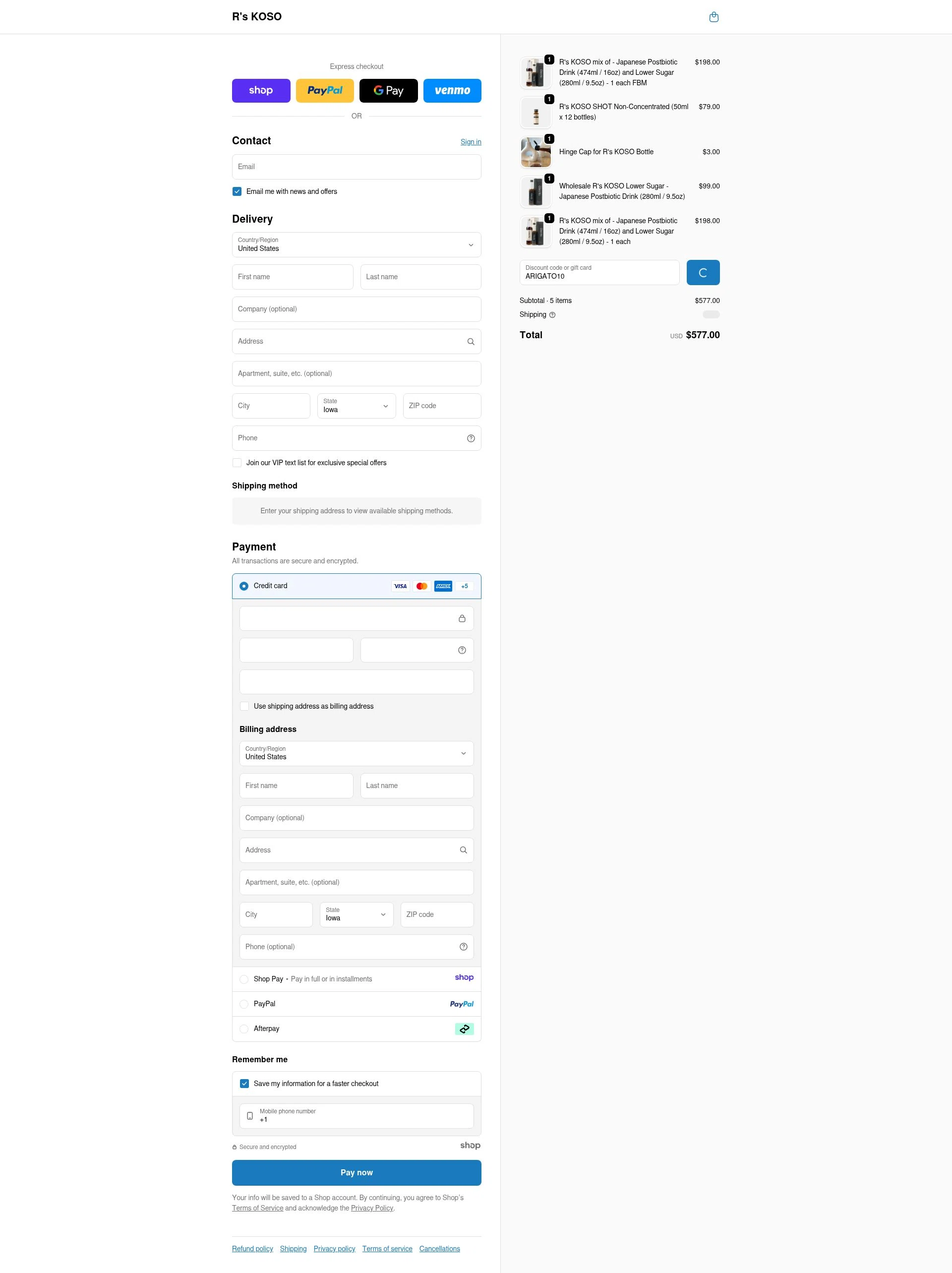 R's KOSO checkout page showing R's KOSO promo code box | Screenshot taken by SimplyCodes community member on Jan 7, 2026