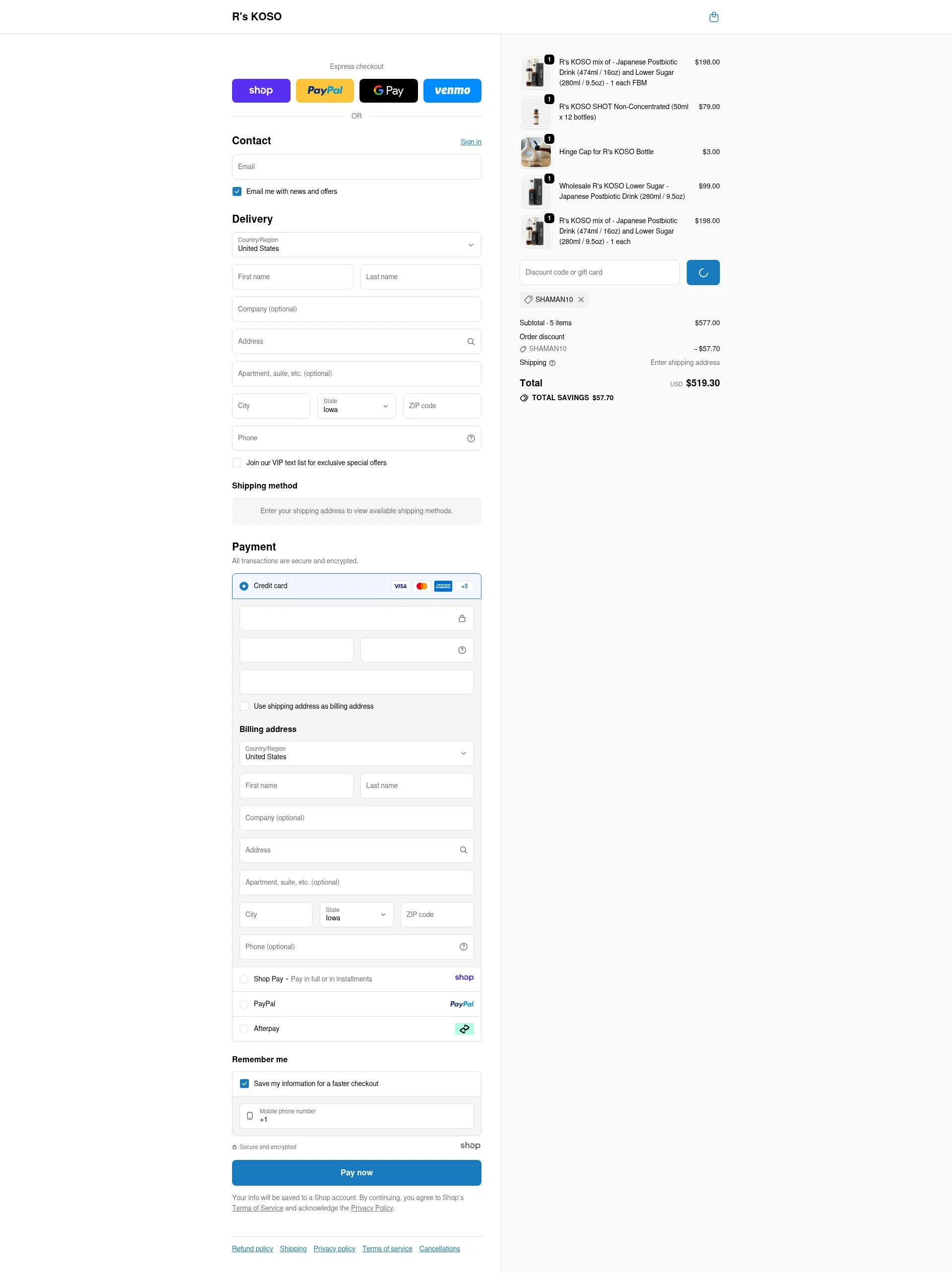 R's KOSO checkout page showing R's KOSO promo code box | Screenshot taken by SimplyCodes community member on Jan 7, 2026