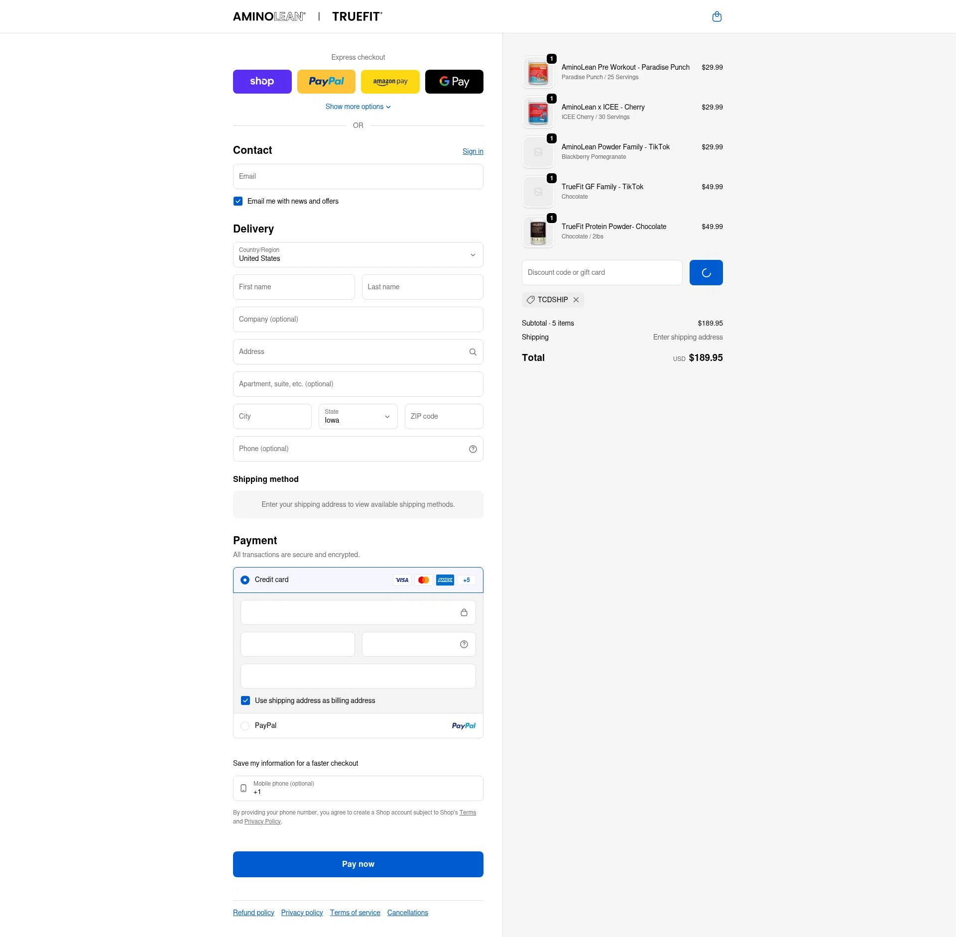 RSP Nutrition checkout page showing RSP Nutrition promo code box | Screenshot taken by SimplyCodes community member on Feb 10, 2026