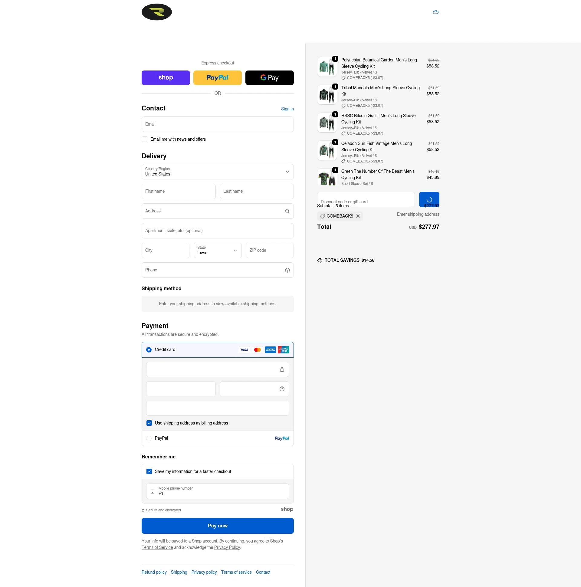 RSSC Sports checkout page showing RSSC Sports discount code box | Screenshot taken by SimplyCodes community member on Dec 24, 2025