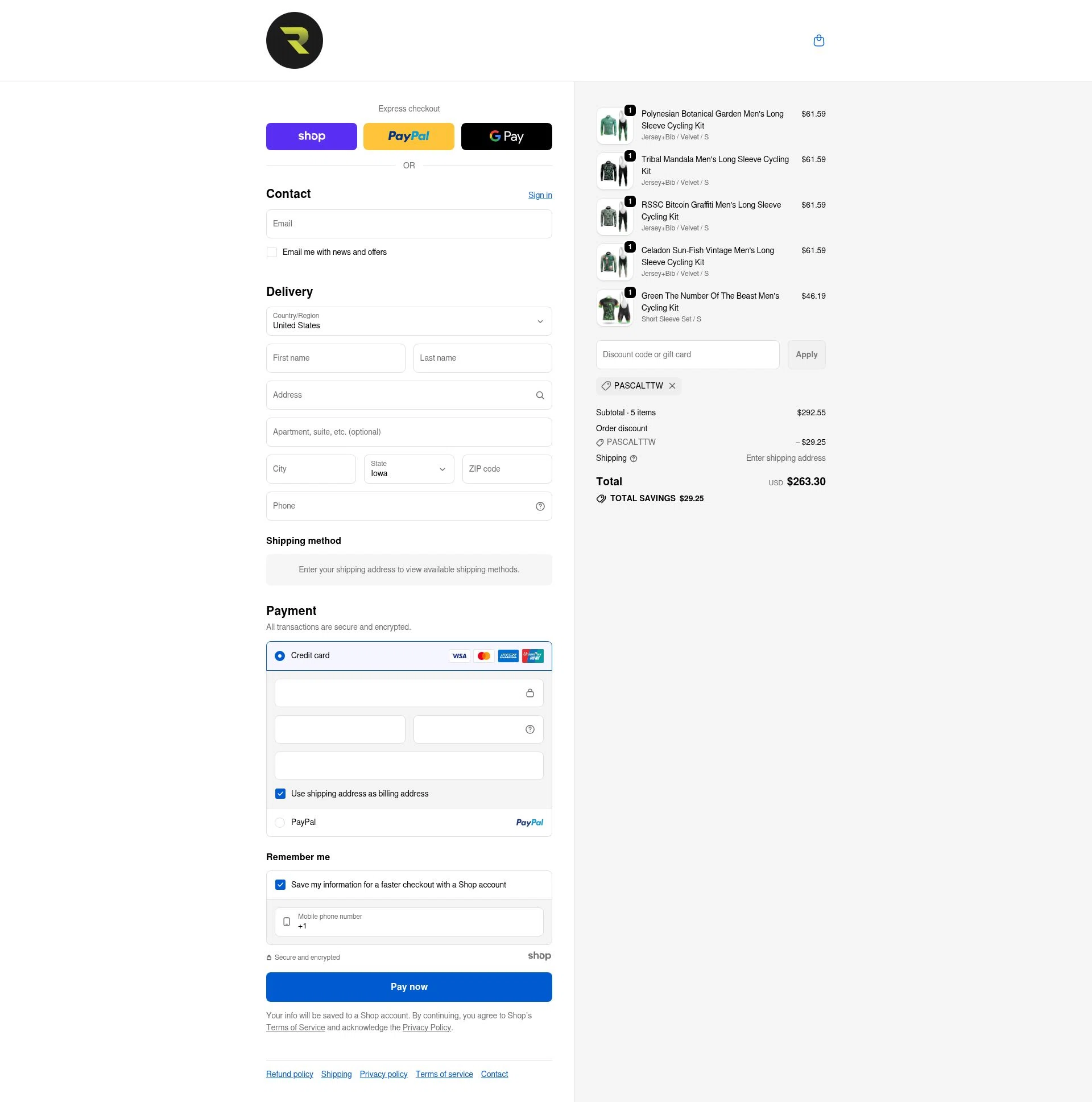 RSSC Sports checkout page showing RSSC Sports discount code box | Screenshot taken by SimplyCodes community member on Dec 11, 2025