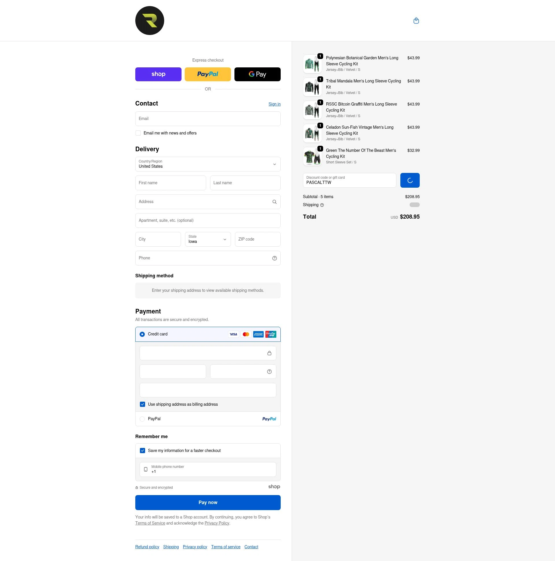 RSSC Sports checkout page showing RSSC Sports discount code box | Screenshot taken by SimplyCodes community member on Dec 28, 2025