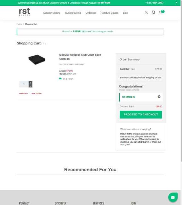 RST Brands checkout page showing RST Brands coupon code box | Screenshot taken by SimplyCodes community member on Jul 31, 2025