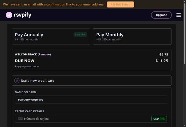 RSVPify checkout page showing RSVPify promo code box | Screenshot taken by SimplyCodes community member on Jun 6, 2025