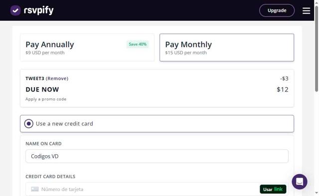 RSVPify checkout page showing RSVPify promo code box | Screenshot taken by SimplyCodes community member on May 19, 2025