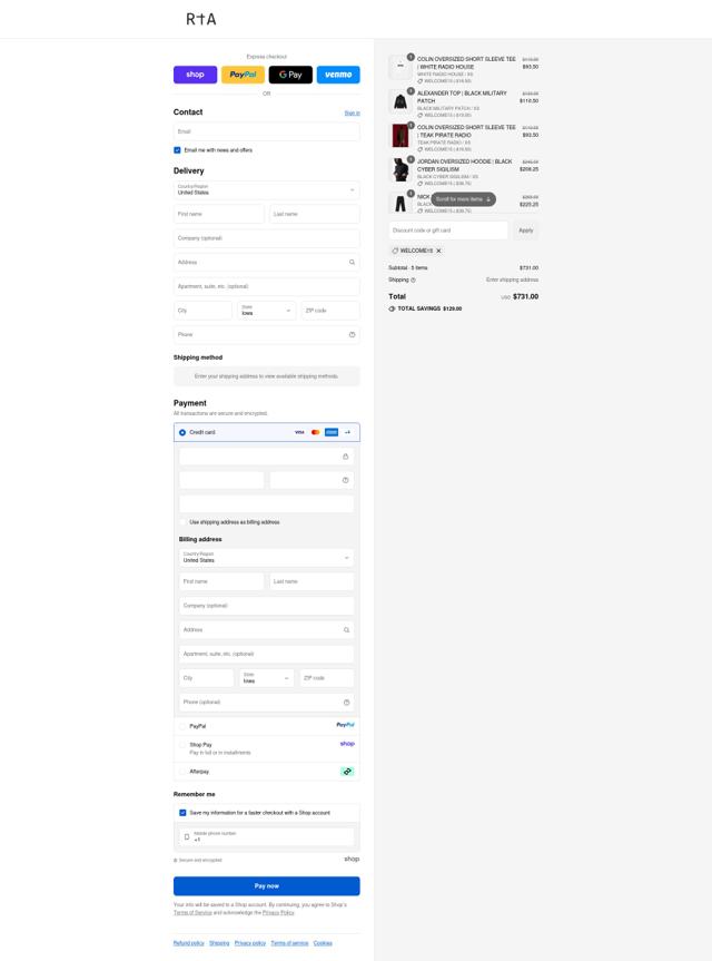 RTA checkout page showing RTA discount code box | Screenshot taken by SimplyCodes community member on Sep 14, 2025