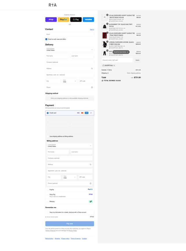 RTA checkout page showing RTA discount code box | Screenshot taken by SimplyCodes community member on Sep 14, 2025