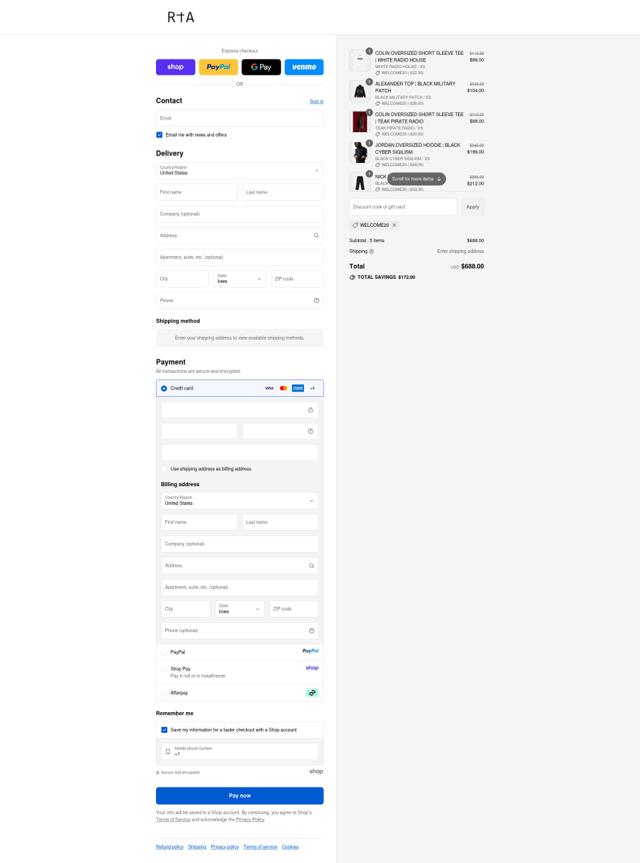 RTA checkout page showing RTA discount code box | Screenshot taken by SimplyCodes community member on Sep 14, 2025