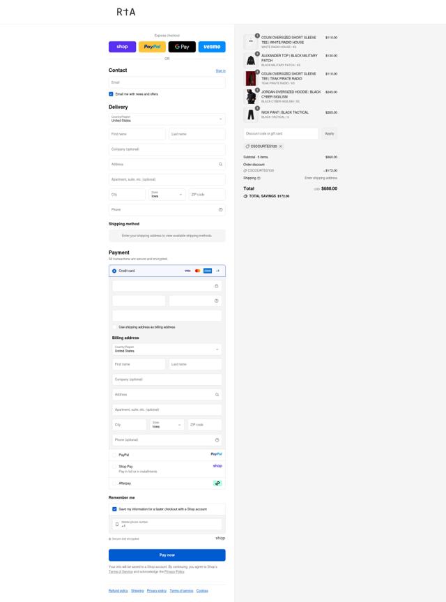 RTA checkout page showing RTA discount code box | Screenshot taken by SimplyCodes community member on Sep 14, 2025