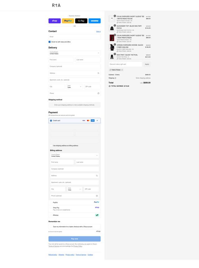RTA checkout page showing RTA discount code box | Screenshot taken by SimplyCodes community member on Sep 14, 2025