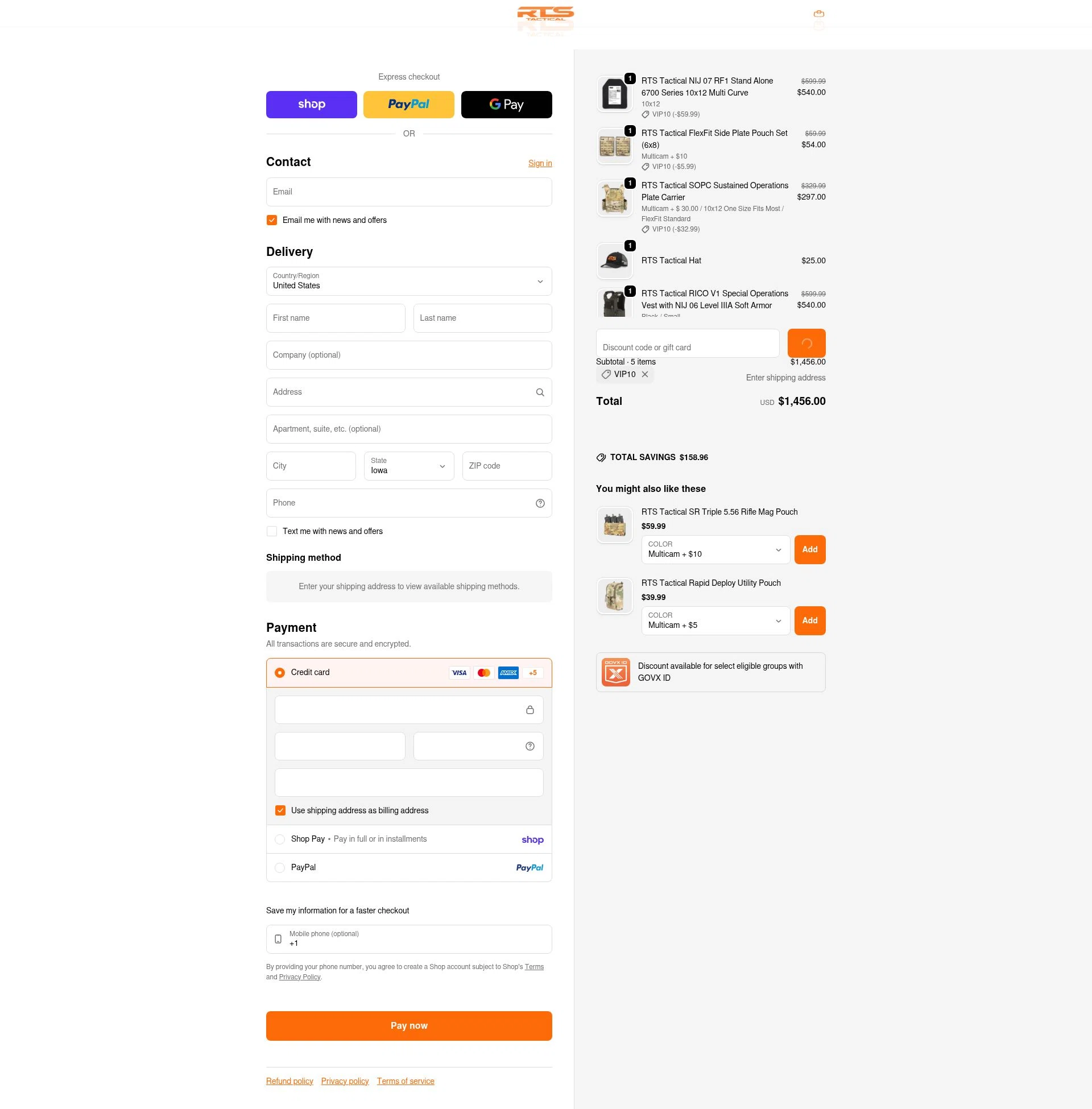 RTS Tactical checkout page showing RTS Tactical discount code box | Screenshot taken by SimplyCodes community member on Feb 7, 2026