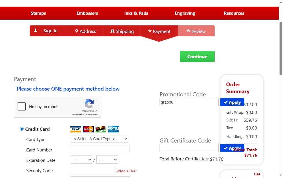 RubberStampChamp checkout page showing RubberStampChamp coupon code box | Screenshot taken by SimplyCodes community member on Nov 28, 2025