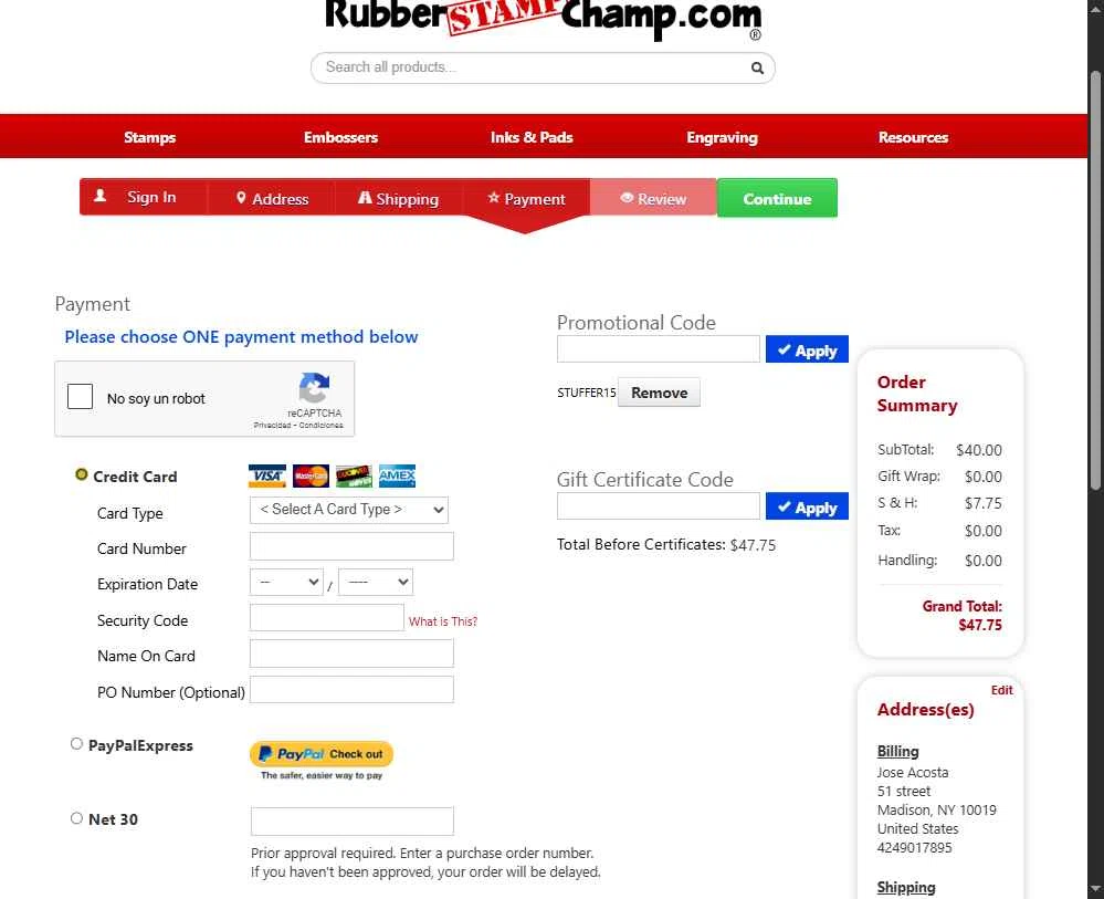 RubberStampChamp checkout page showing RubberStampChamp coupon code box | Screenshot taken by SimplyCodes community member on Nov 20, 2025