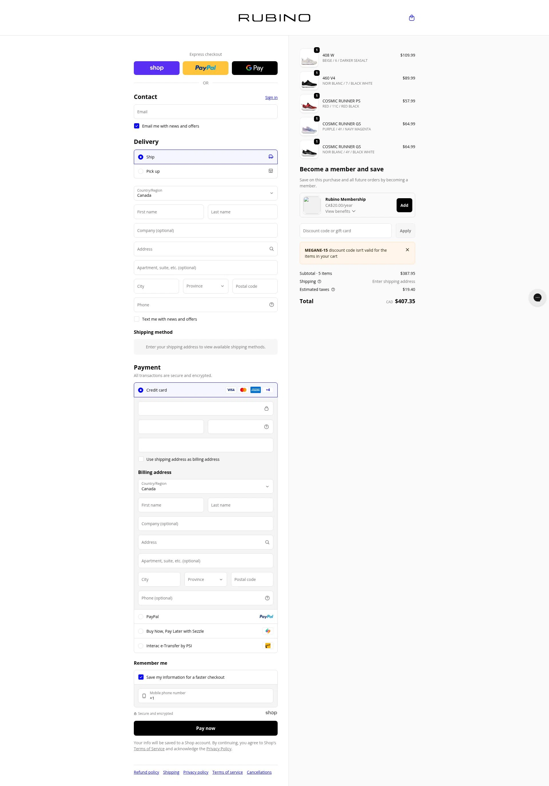 Rubino checkout page showing Rubino promo code box | Screenshot taken by SimplyCodes community member on Jan 6, 2026