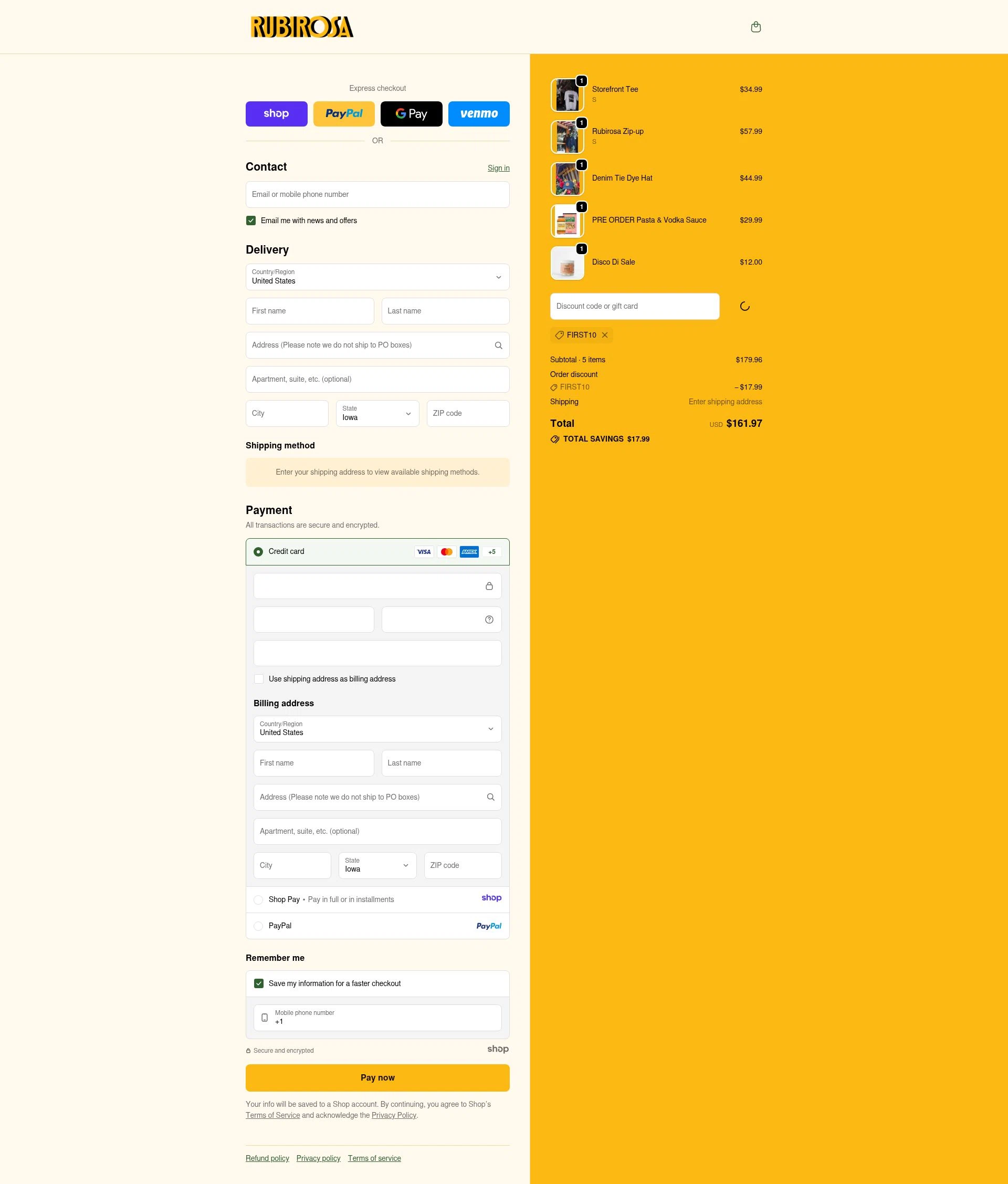 Rubirosa NYC checkout page showing Rubirosa NYC promo code box | Screenshot taken by SimplyCodes community member on Dec 24, 2025