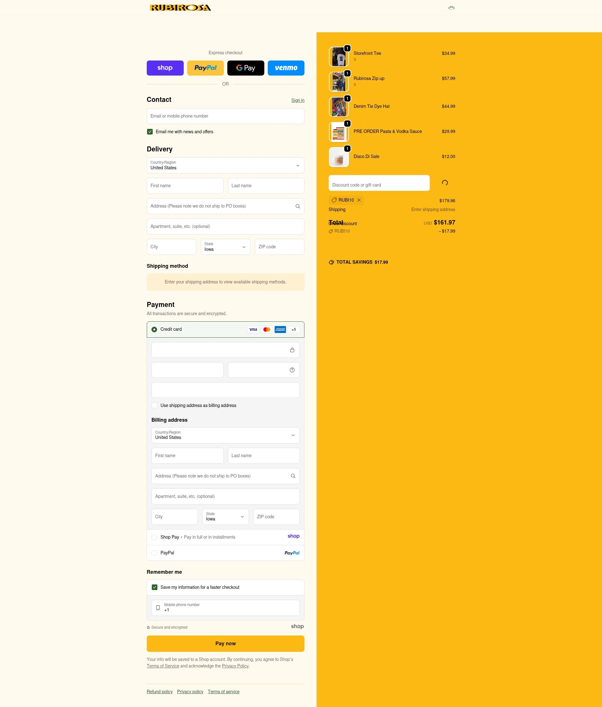 Rubirosa NYC checkout page showing Rubirosa NYC promo code box | Screenshot taken by SimplyCodes community member on Jan 3, 2026