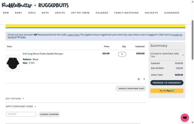 RuffleButts checkout page showing RuffleButts coupon code box | Screenshot taken by SimplyCodes community member on Sep 1, 2025