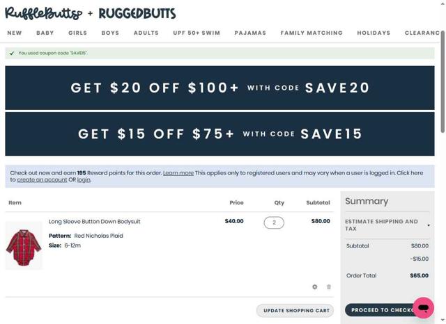 RuffleButts checkout page showing RuffleButts coupon code box | Screenshot taken by SimplyCodes community member on Sep 13, 2025