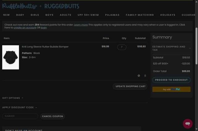 RuffleButts checkout page showing RuffleButts coupon code box | Screenshot taken by SimplyCodes community member on Sep 8, 2025