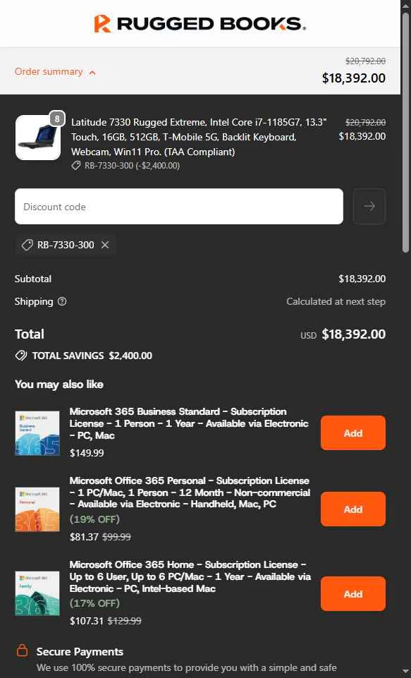 Rugged Books checkout page showing Rugged Books discount code box | Screenshot taken by SimplyCodes community member on Sep 29, 2025