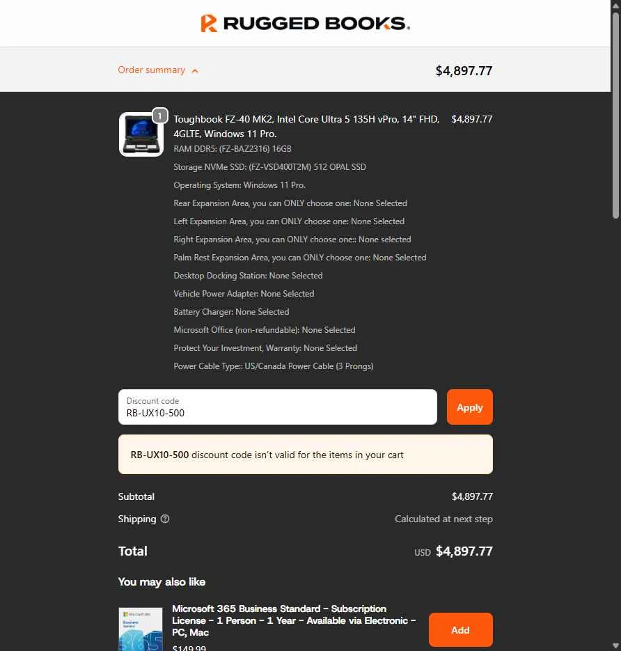 Rugged Books checkout page showing Rugged Books discount code box | Screenshot taken by SimplyCodes community member on Sep 29, 2025