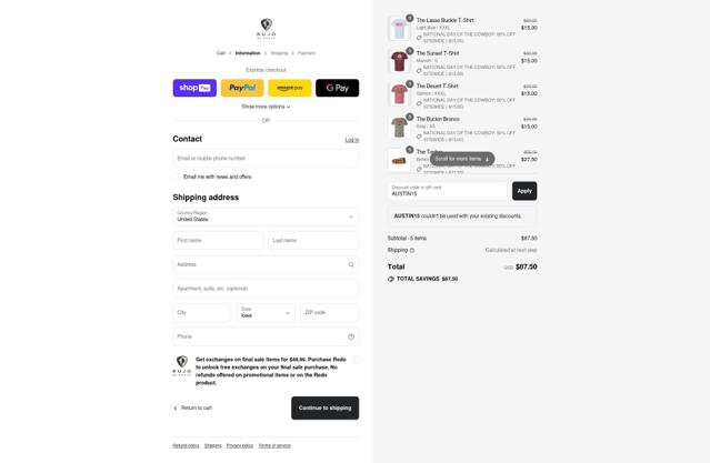 RUJO Boots checkout page showing RUJO Boots discount code box | Screenshot taken by SimplyCodes community member on Jul 27, 2025