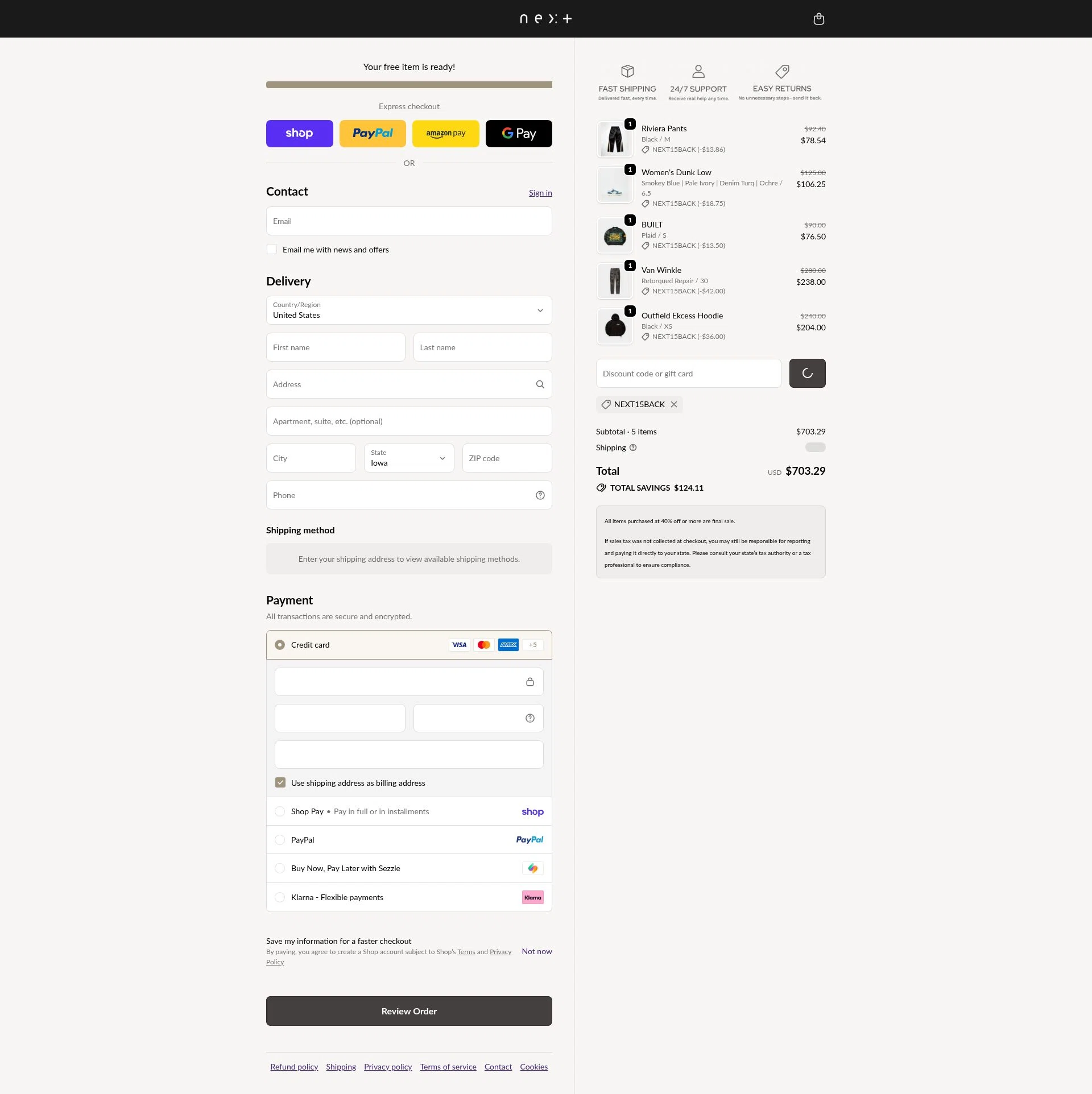 Rule of Next checkout page showing Rule of Next promo code box | Screenshot taken by SimplyCodes community member on Feb 17, 2026