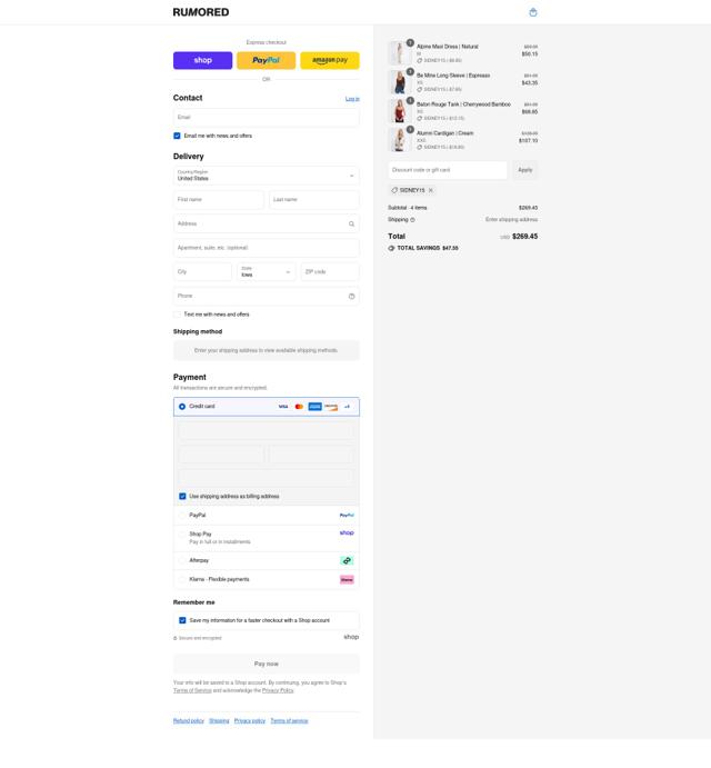 Rumored checkout page showing Rumored discount code box | Screenshot taken by SimplyCodes community member on Aug 30, 2025