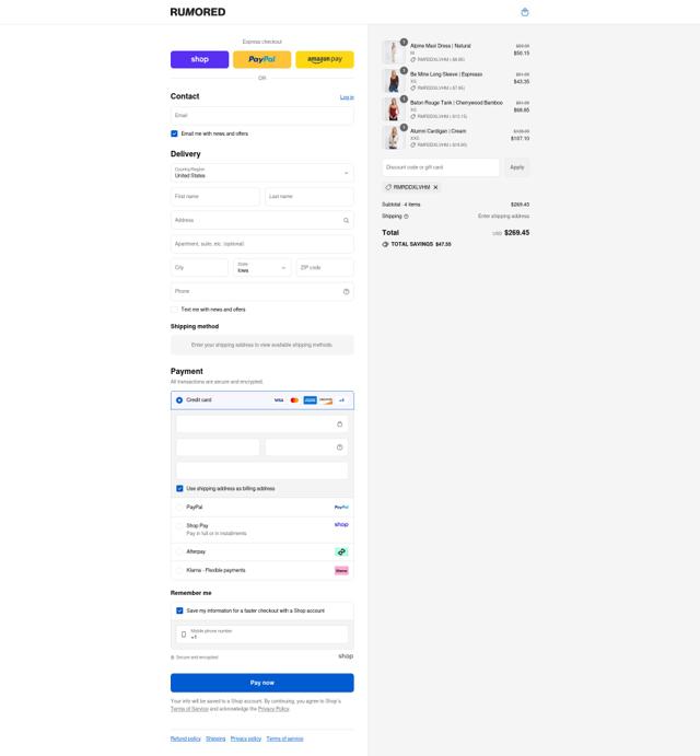 Rumored checkout page showing Rumored discount code box | Screenshot taken by SimplyCodes community member on Aug 30, 2025