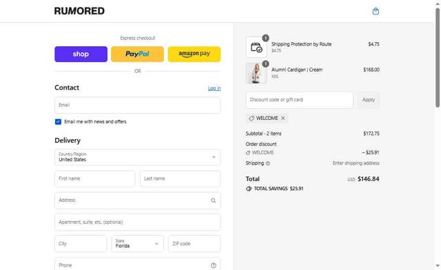 Rumored checkout page showing Rumored discount code box | Screenshot taken by SimplyCodes community member on Sep 7, 2025