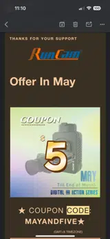 RunCam coupon verification screenshot