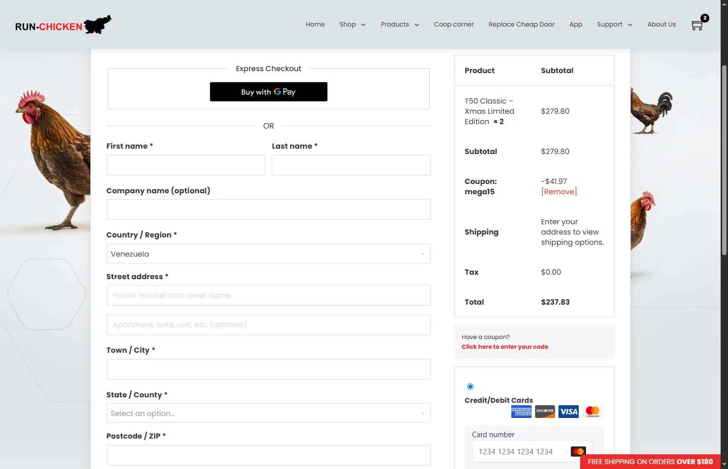 RUN-CHICKEN checkout page showing RUN-CHICKEN promo code box | Screenshot taken by SimplyCodes community member on Jan 1, 2026