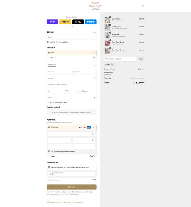 Rungolee checkout page showing Rungolee discount code box | Screenshot taken by SimplyCodes community member on Sep 12, 2025