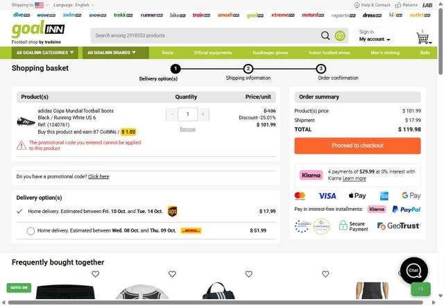 RunnerINN checkout page showing RunnerINN promo code box | Screenshot taken by SimplyCodes community member on Oct 5, 2025