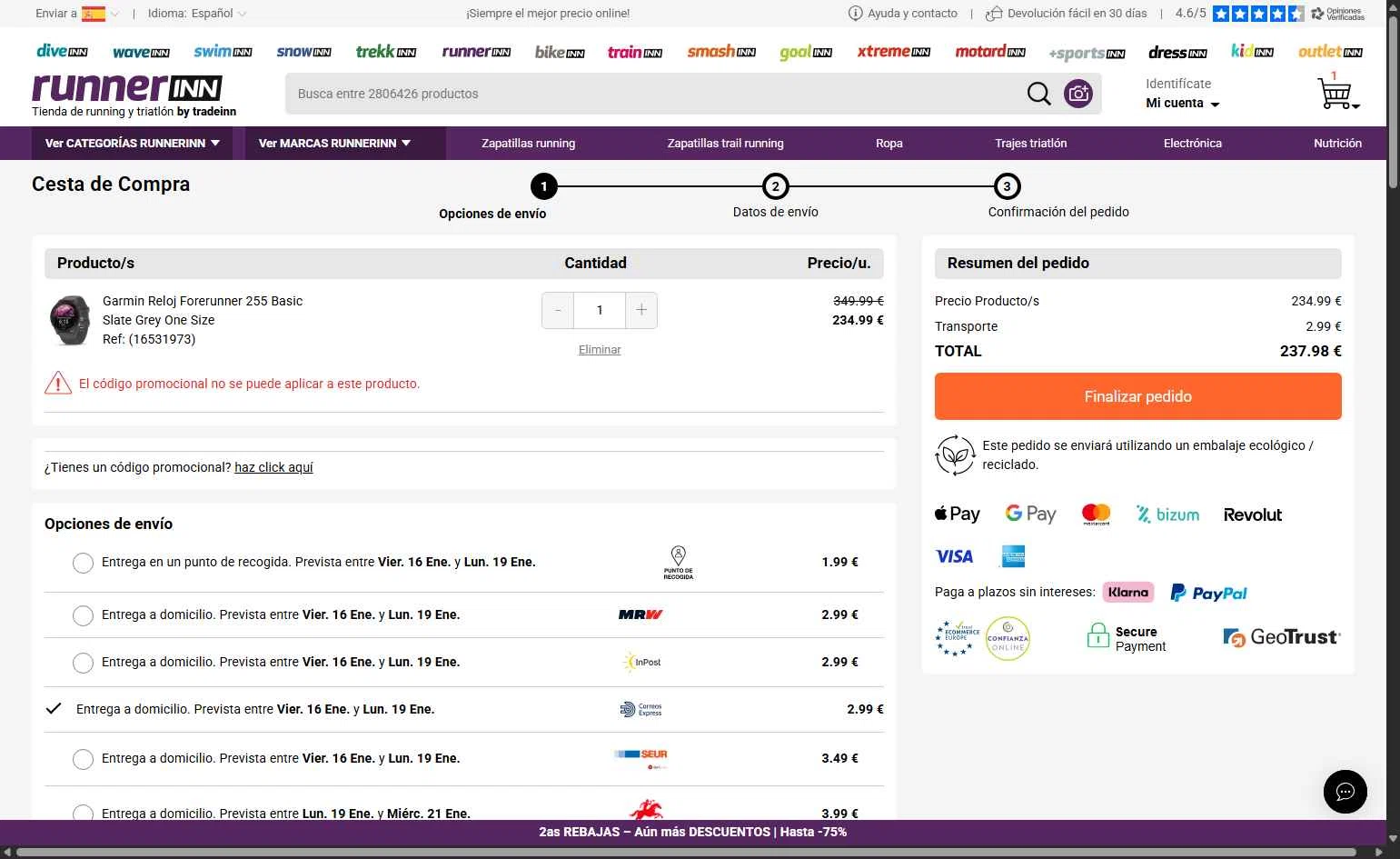 RunnerINN checkout page showing RunnerINN promo code box | Screenshot taken by SimplyCodes community member on Jan 8, 2026