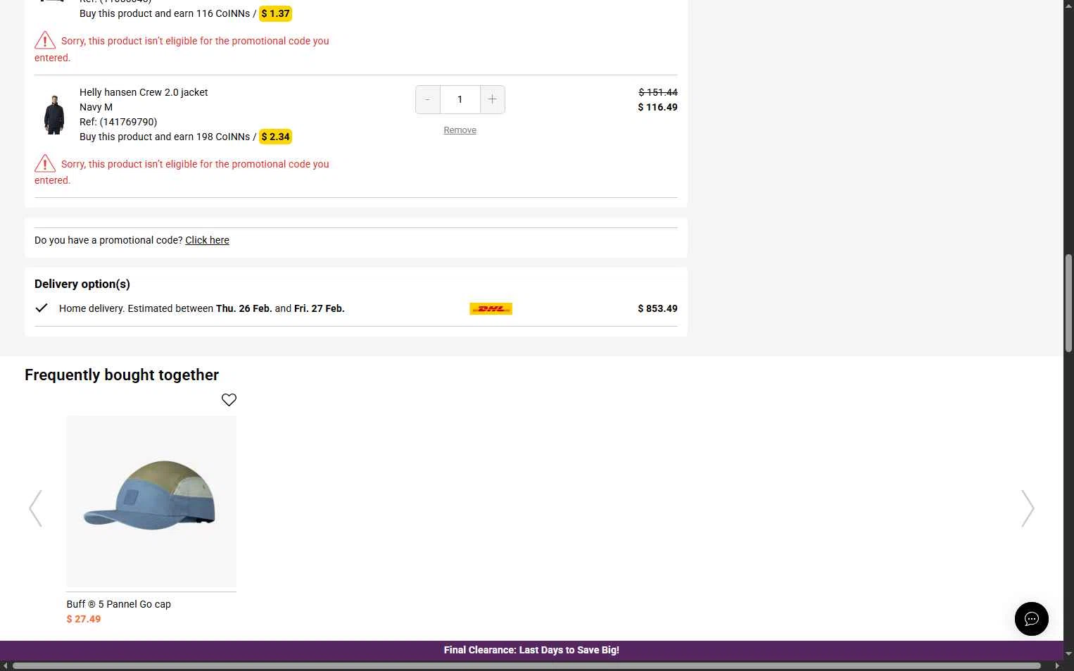 RunnerINN checkout page showing RunnerINN promo code box | Screenshot taken by SimplyCodes community member on Feb 17, 2026