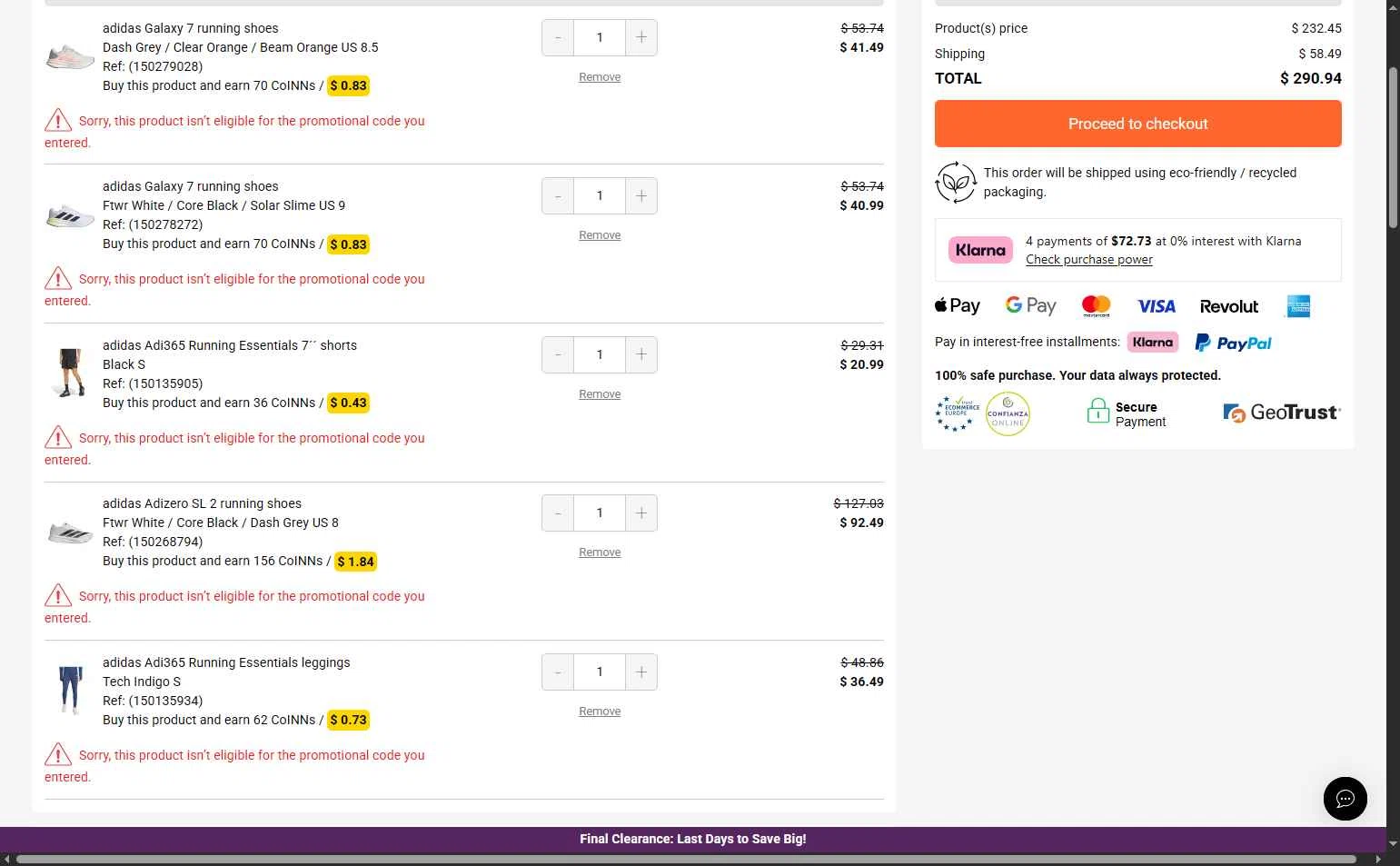 RunnerINN checkout page showing RunnerINN promo code box | Screenshot taken by SimplyCodes community member on Feb 9, 2026