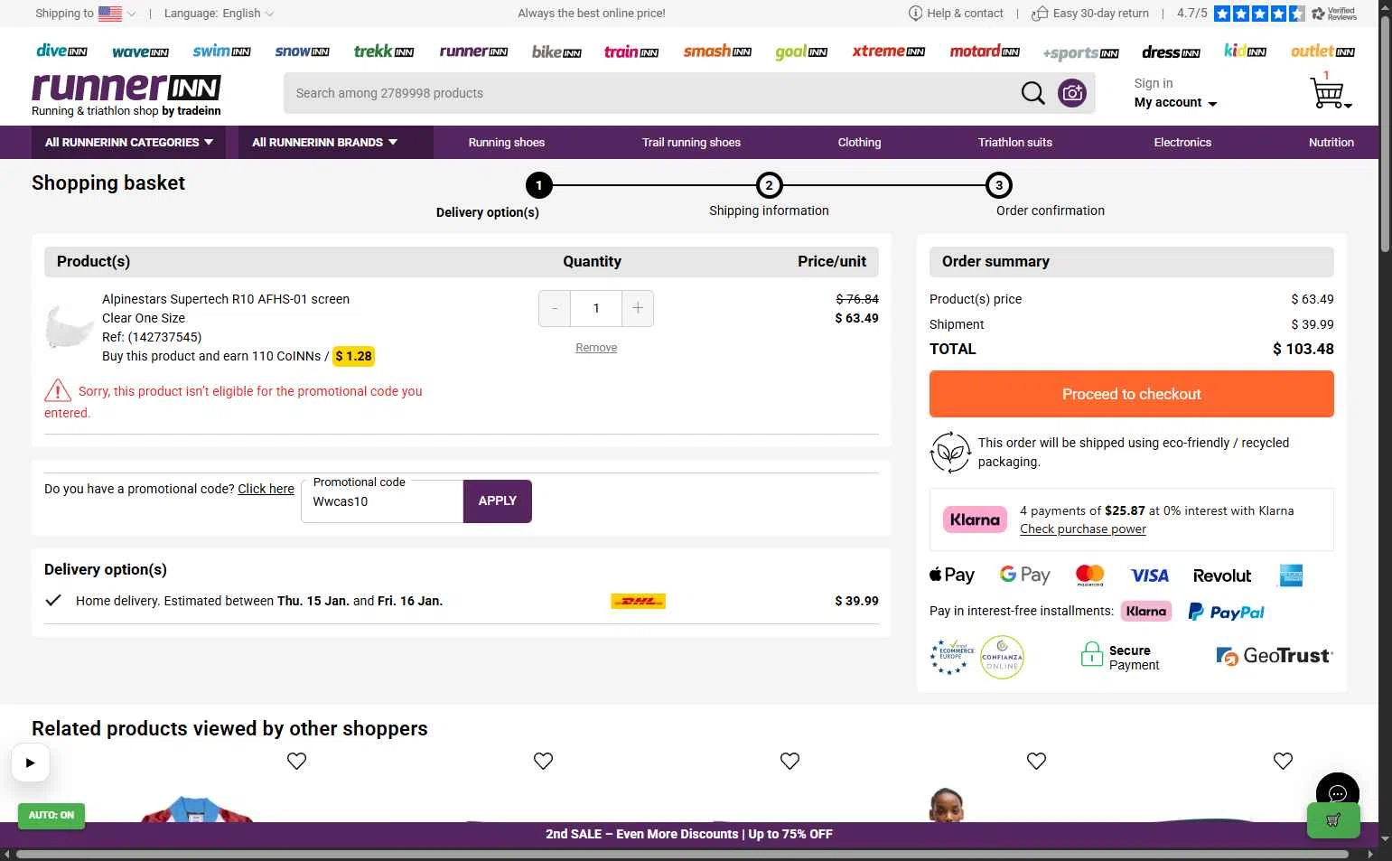 RunnerINN checkout page showing RunnerINN promo code box | Screenshot taken by SimplyCodes community member on Jan 11, 2026