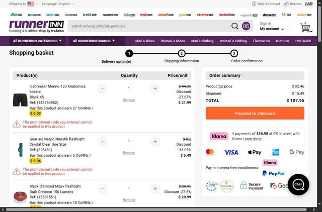 RunnerINN checkout page showing RunnerINN promo code box | Screenshot taken by SimplyCodes community member on Sep 4, 2025