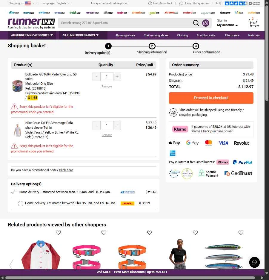 RunnerINN checkout page showing RunnerINN promo code box | Screenshot taken by SimplyCodes community member on Jan 12, 2026
