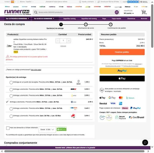RunnerINN checkout page showing RunnerINN promo code box | Screenshot taken by SimplyCodes community member on Feb 23, 2026