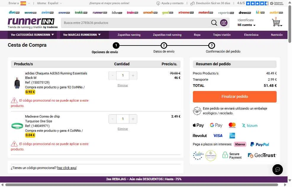 RunnerINN checkout page showing RunnerINN promo code box | Screenshot taken by SimplyCodes community member on Jan 16, 2026