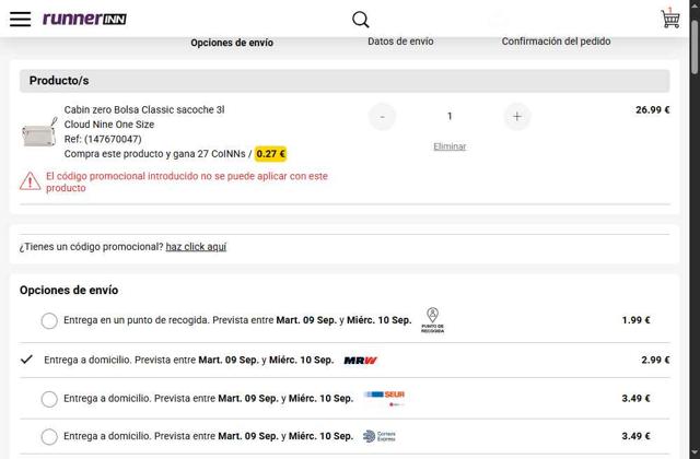 RunnerINN checkout page showing RunnerINN promo code box | Screenshot taken by SimplyCodes community member on Sep 3, 2025