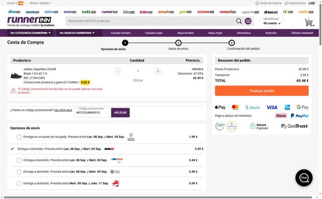RunnerINN checkout page showing RunnerINN promo code box | Screenshot taken by SimplyCodes community member on Sep 7, 2025