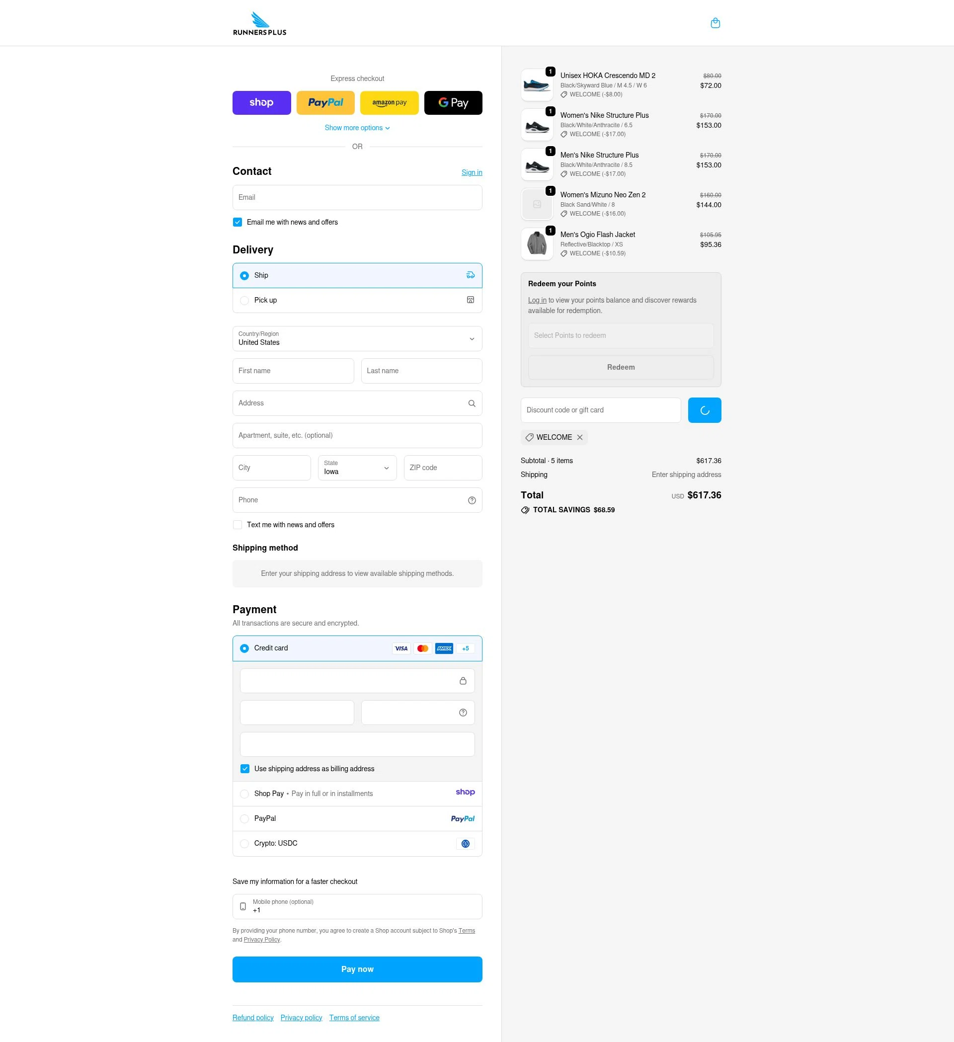 Runners Plus checkout page showing Runners Plus coupon code box | Screenshot taken by SimplyCodes community member on Jan 17, 2026