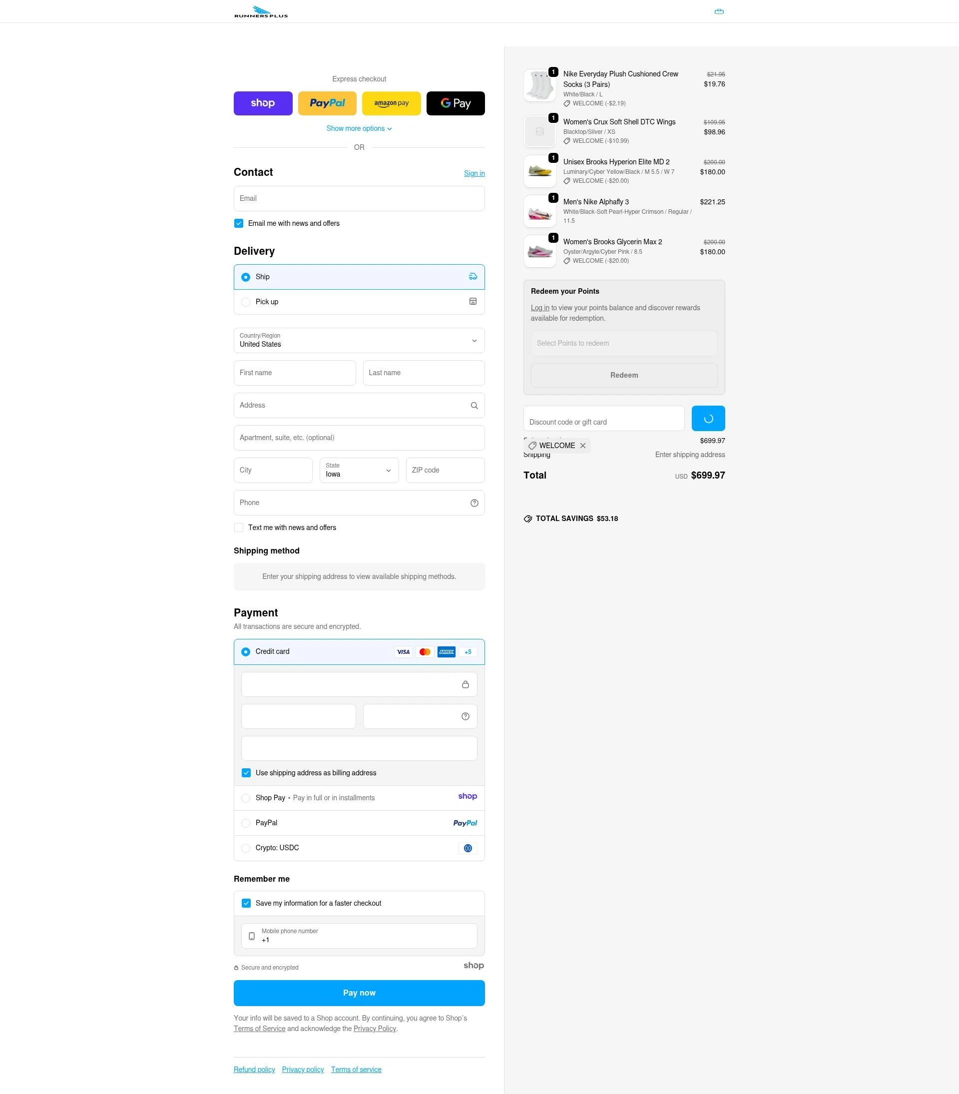 Runners Plus checkout page showing Runners Plus coupon code box | Screenshot taken by SimplyCodes community member on Jan 1, 2026