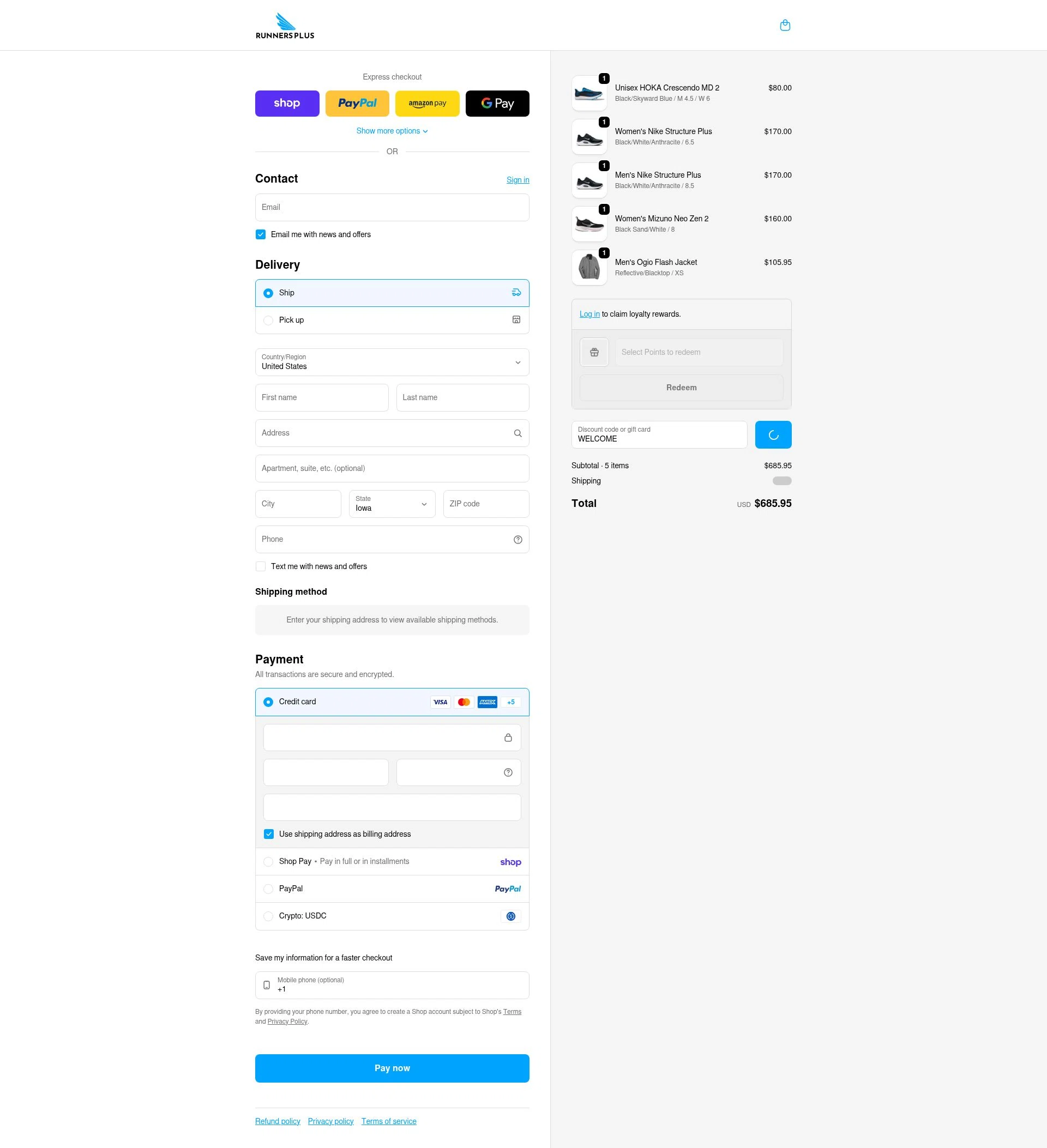 Runners Plus checkout page showing Runners Plus coupon code box | Screenshot taken by SimplyCodes community member on Jan 31, 2026