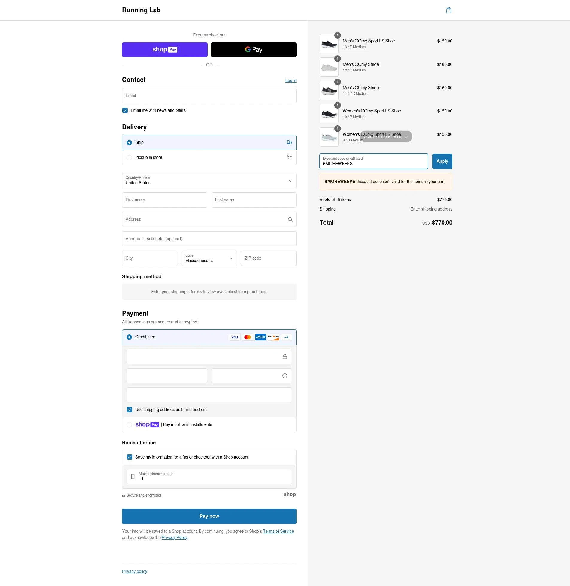 Running Lab checkout page showing Running Lab discount code box | Screenshot taken by SimplyCodes community member on Feb 25, 2025